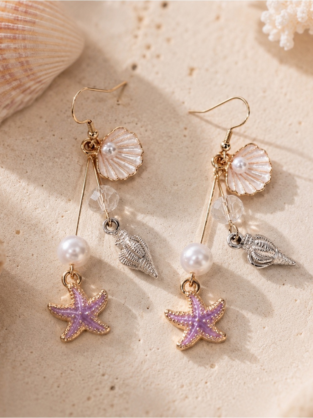 Seaside Charm Purple Starfish Drop Earrings - Unbranded